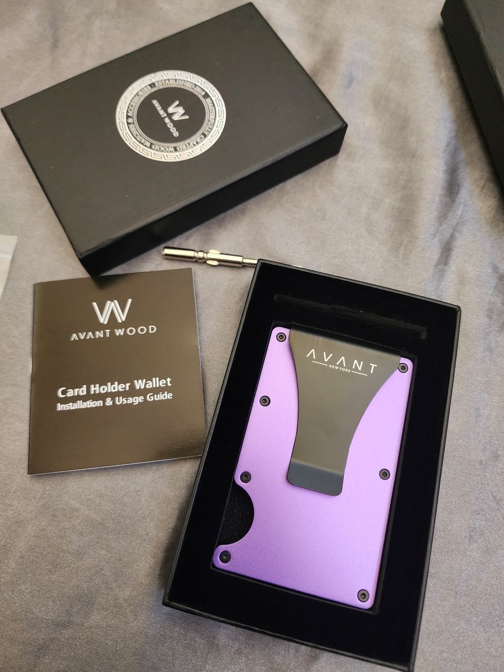 AVANT WOOD- Purple Card Holder Wallet with Money Clip- NIB